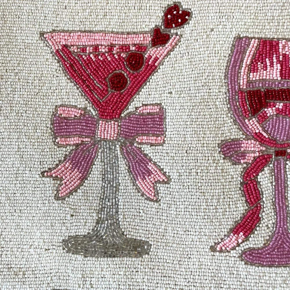 Tahari Beaded Table Runner 13x36 Cocktails Bows & Hearts Valentine Glam XO New